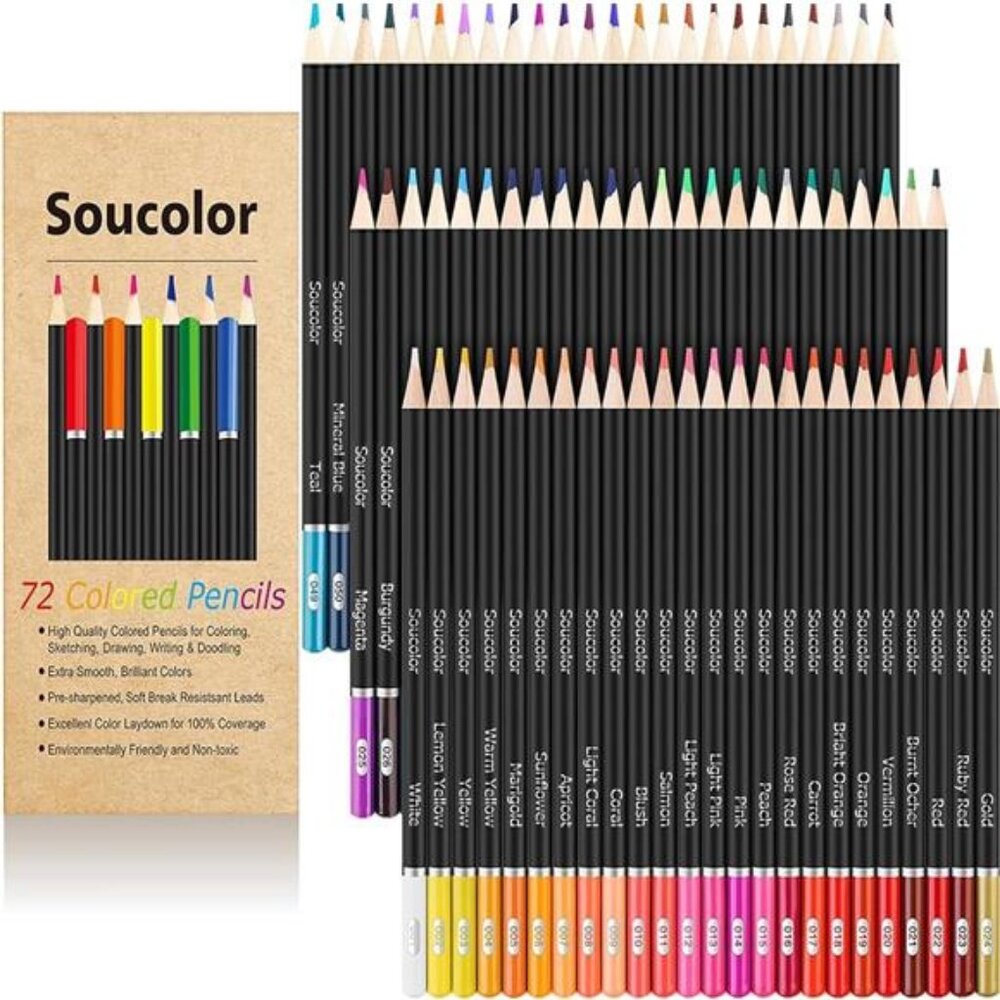 Colored Pencils Set 72-Colors, Adult Coloring Books, Artist Drawing Sketching